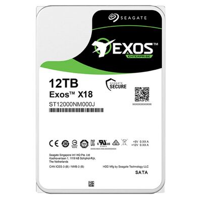 Disque dur interne Seagate Exos X18 ST12000NM000J 12 To 7200 tr/min Cache 256 Mo SATA 6 Gbit/s CMR pour stockage serveur 24h/24 et 7j/7