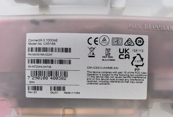 Mellanox MCX516A-CCAT ConnectX-5 EN 100GbE à double port QSFP28 PCIe3.0 X 16 Carte d'interface haute et courte crochette 4G Connectivité par fibre